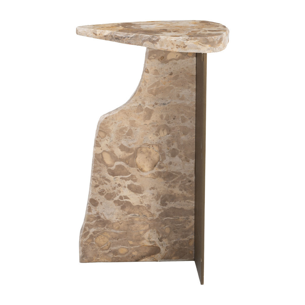 24" Beige Marble Pedestal End Table-End-Side Tables-DECOROLALA