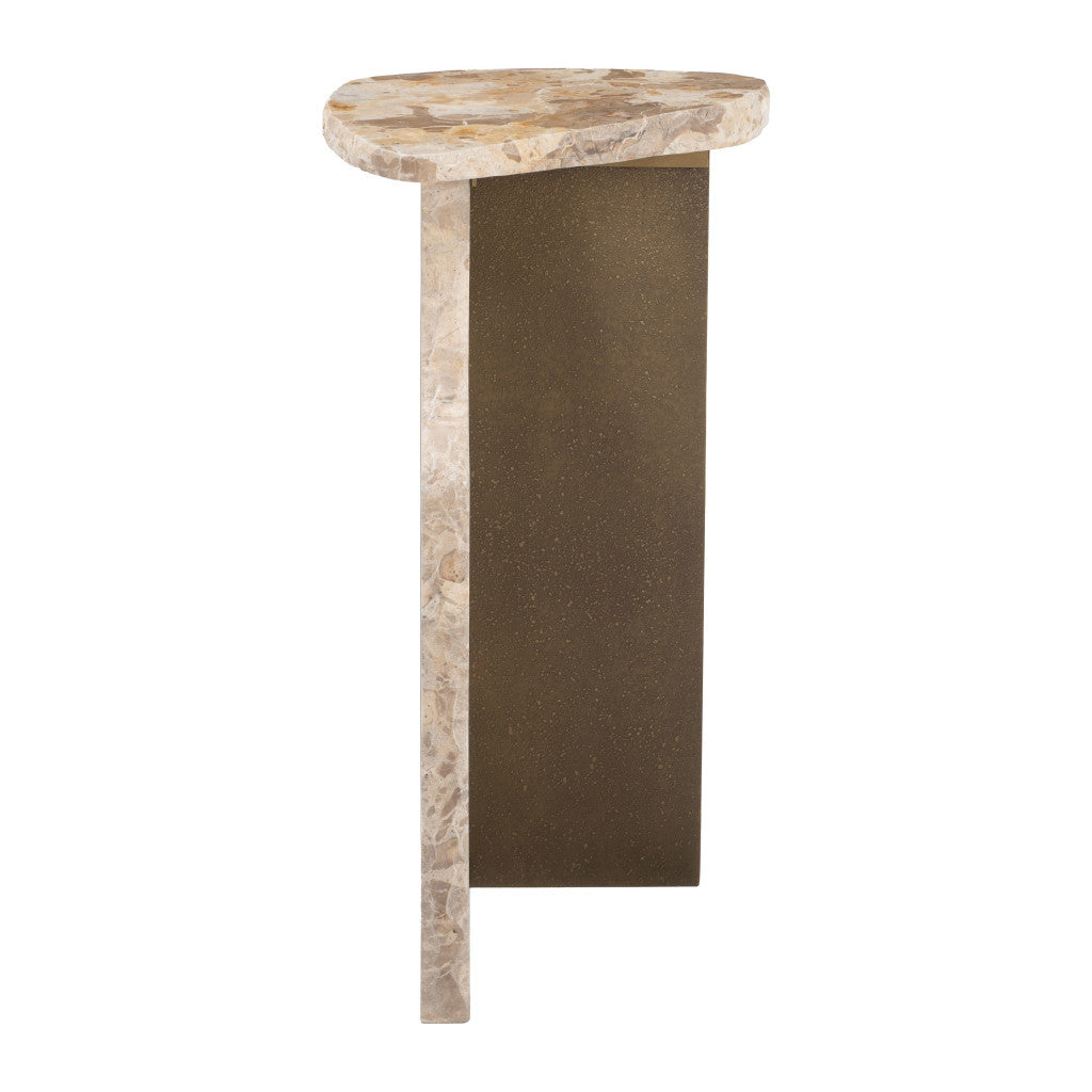 24" Beige Marble Pedestal End Table-End-Side Tables-DECOROLALA