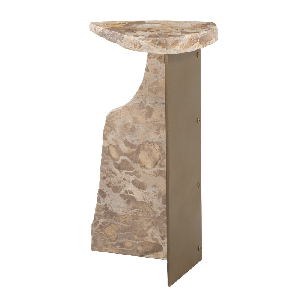 24" Beige Marble Pedestal End Table-End-Side Tables-DECOROLALA