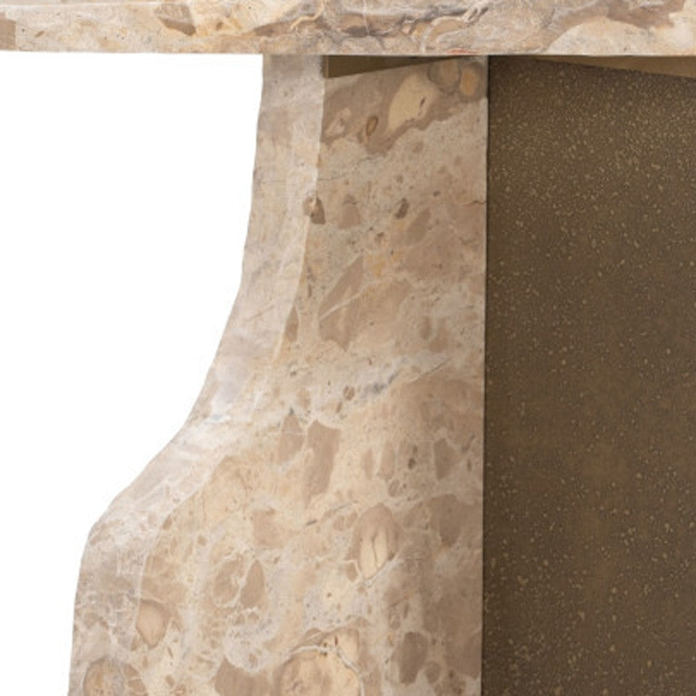 24" Beige Marble Pedestal End Table-End-Side Tables-DECOROLALA