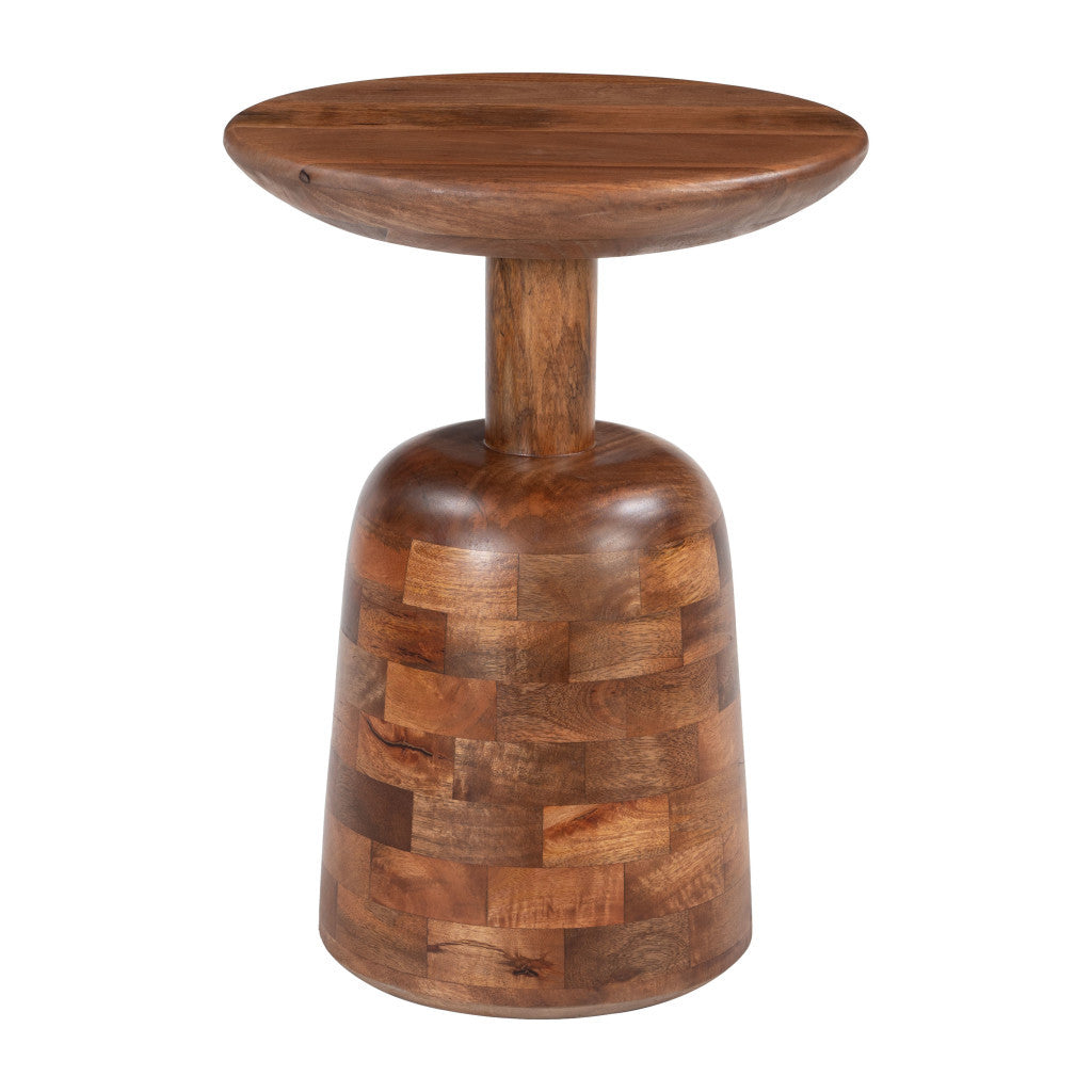 22" Brown Wood Pedestal End Table-0