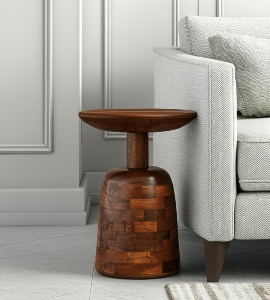 22" Brown Wood Pedestal End Table-1