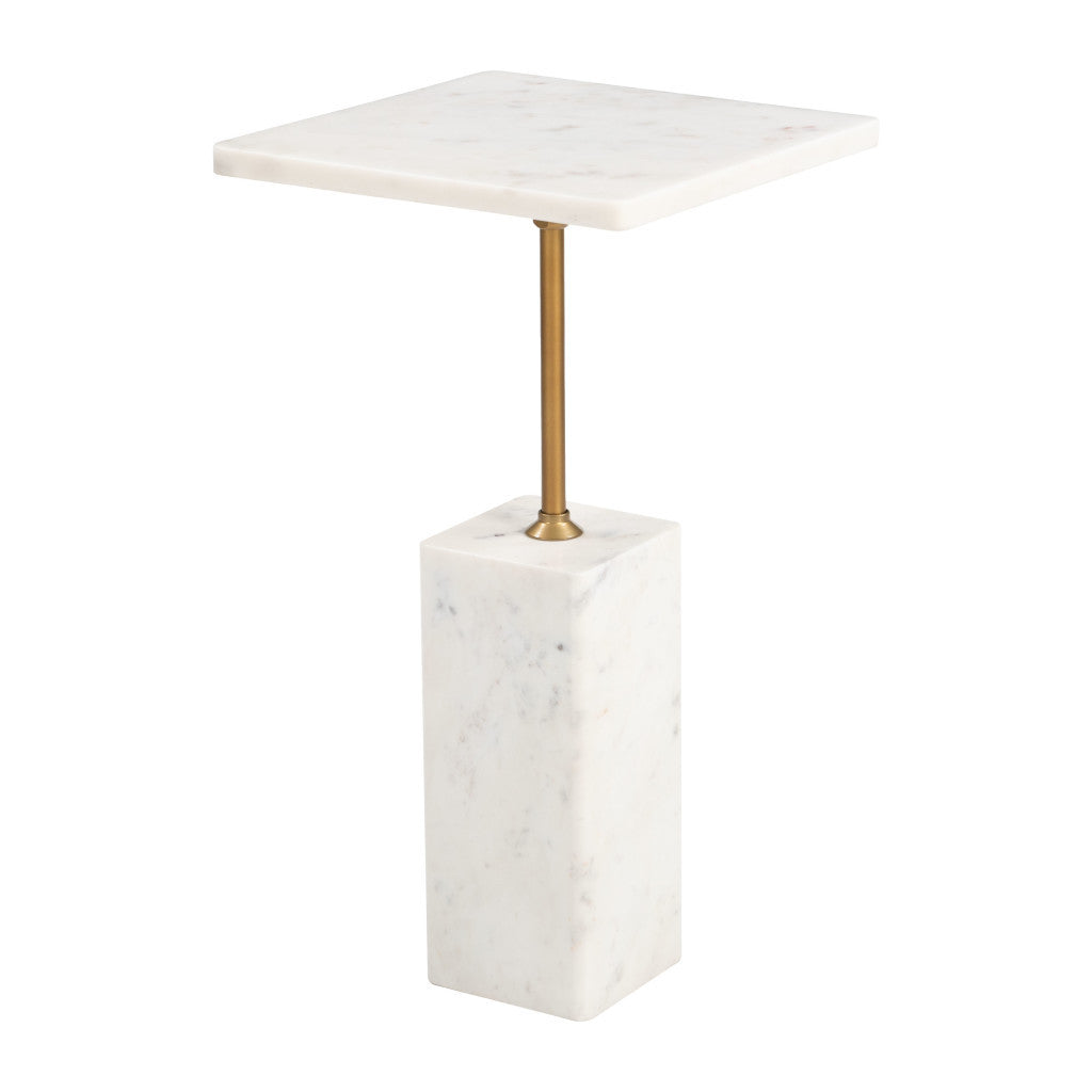 22" White Marble Pedestal End Table-0