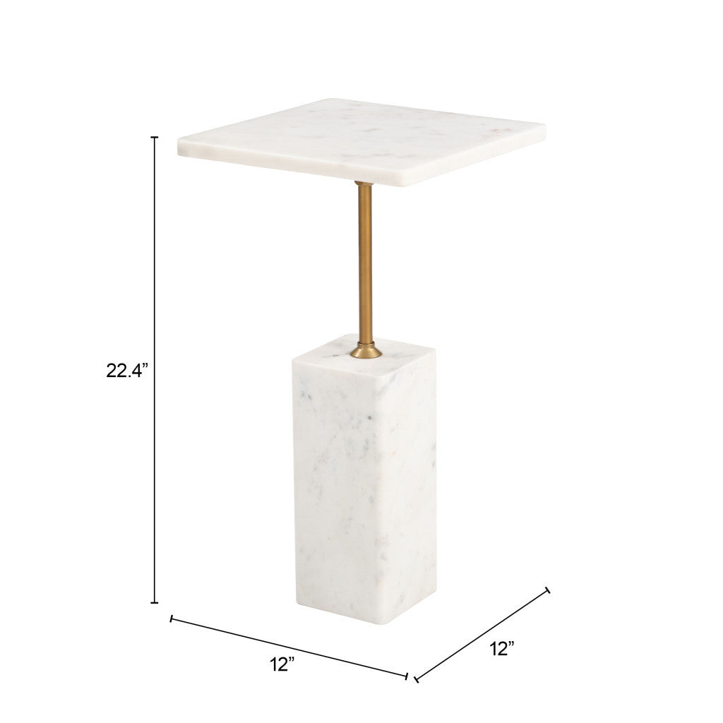 22" White Marble Pedestal End Table-8