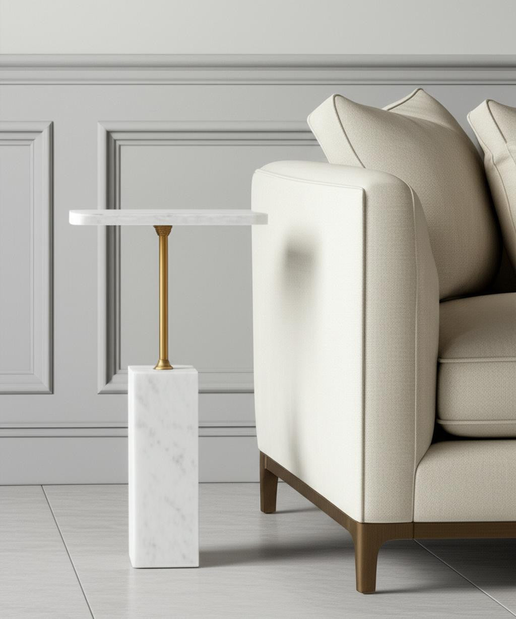 22" White Marble Pedestal End Table-1