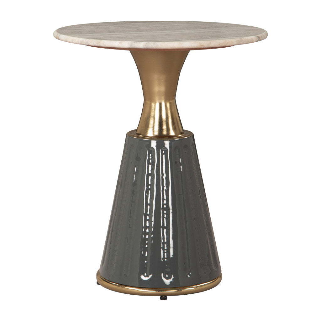 22" Clear and Gold Wood Pedestal End Table-0