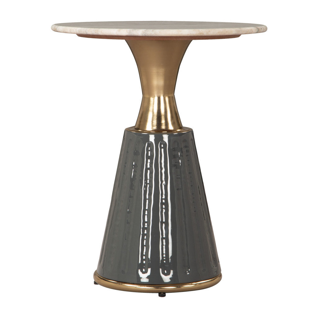 22" Clear and Gold Wood Pedestal End Table-2