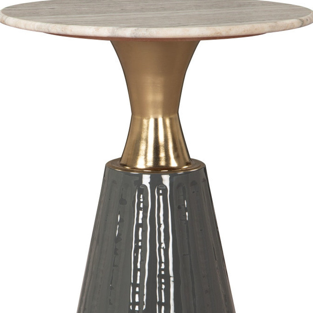 22" Clear and Gold Wood Pedestal End Table-6