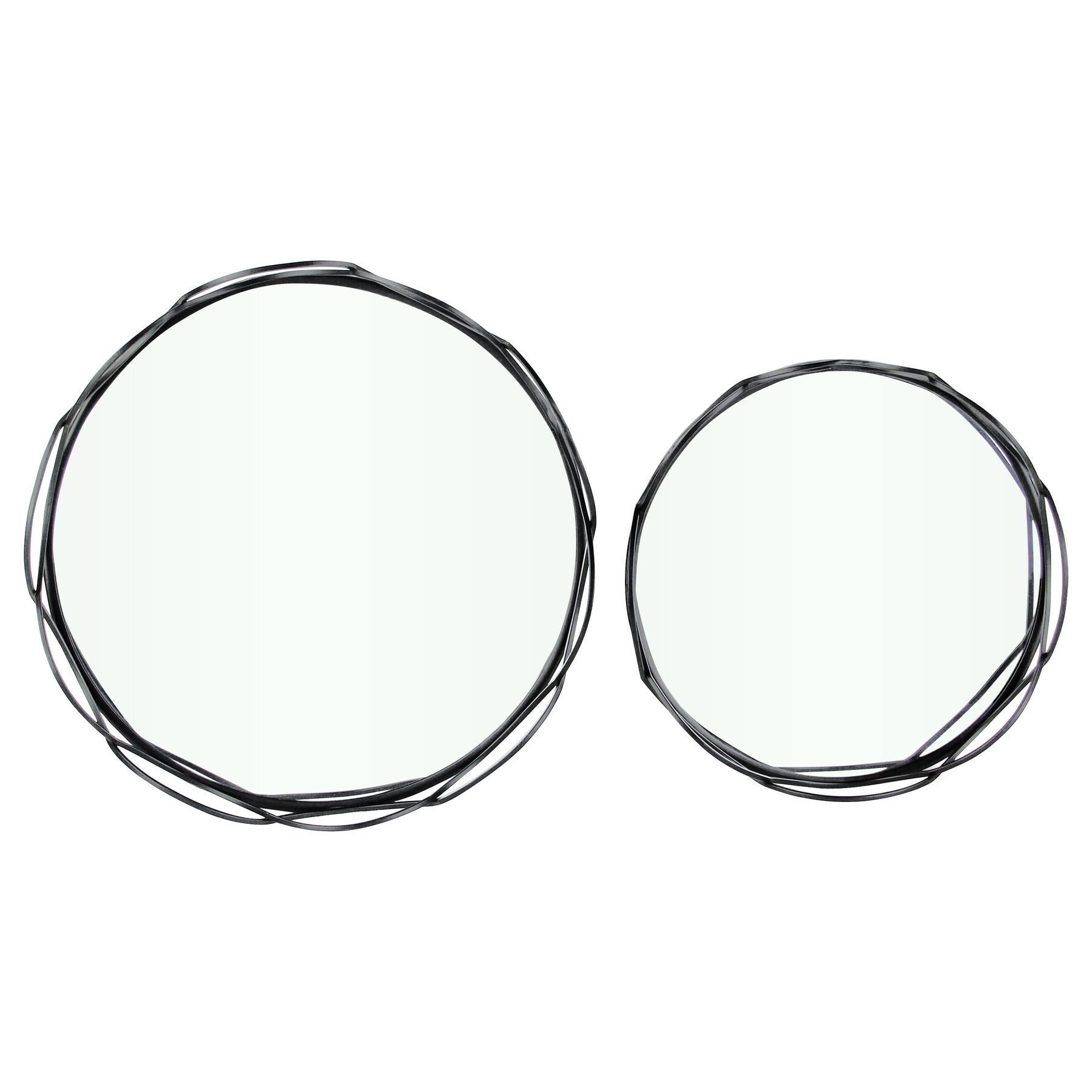 Set of Two Black And Silver Metal And Mirrored Glass Round Vanity Trays-7