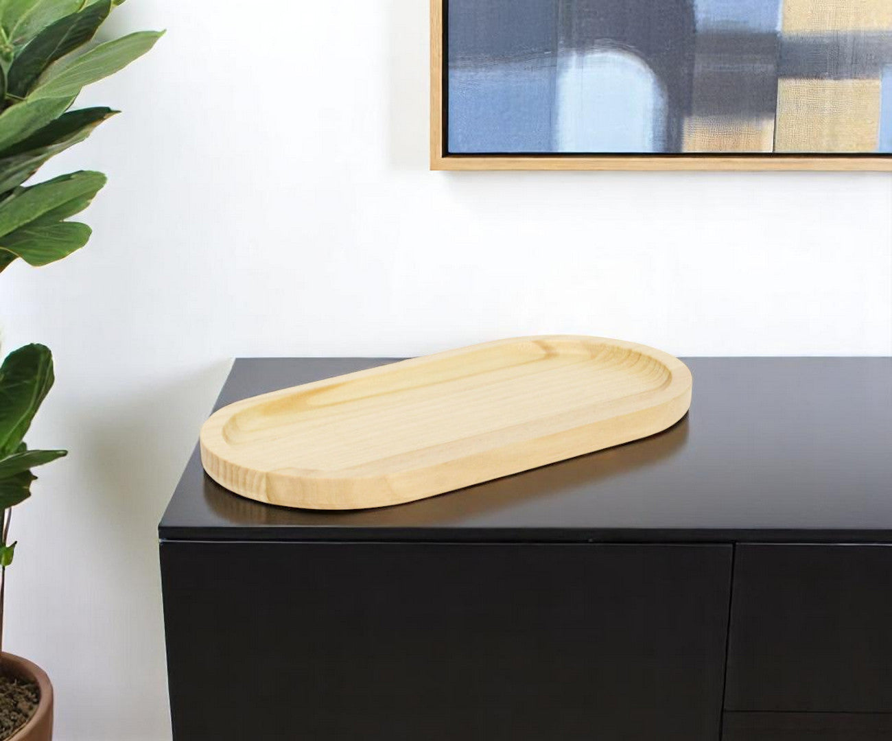 12" Natural Solid Wood Handmade Oval Vanity Tray-0