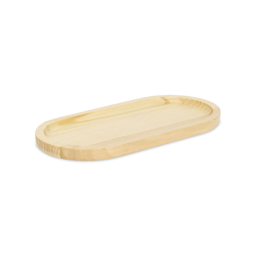 12" Natural Solid Wood Handmade Oval Vanity Tray-1