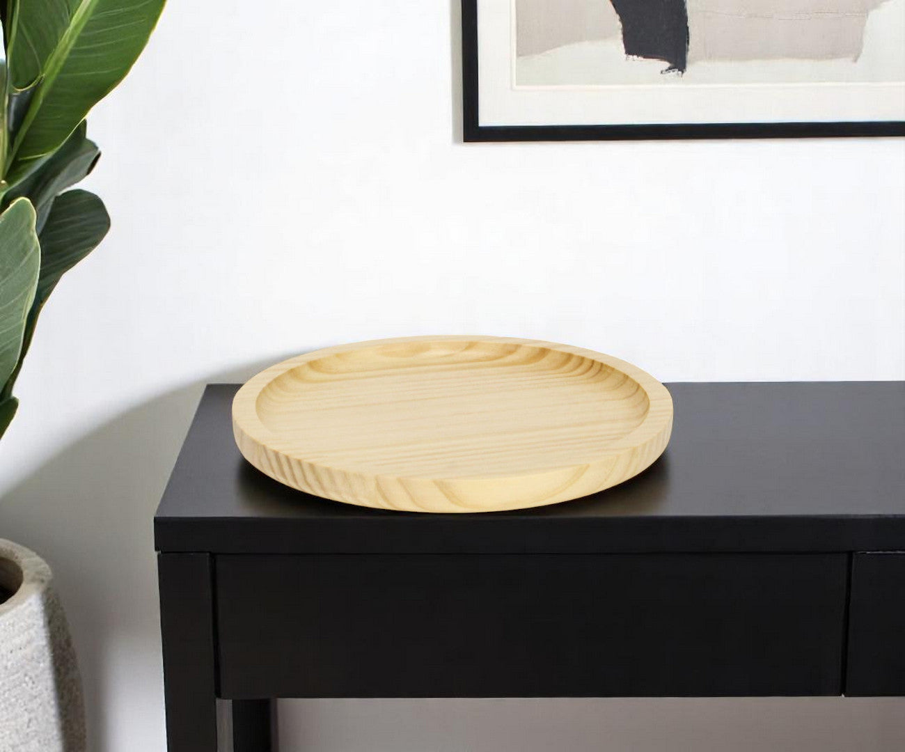 9" Natural Solid Wood Handmade Round Vanity Tray-0