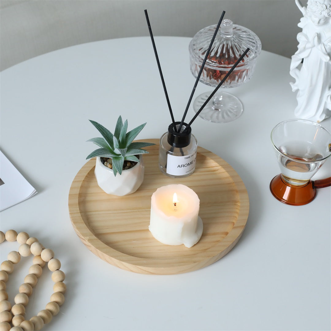 9" Natural Solid Wood Handmade Round Vanity Tray-6