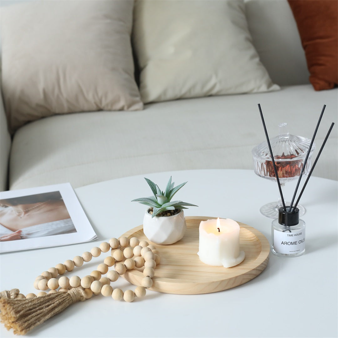 9" Natural Solid Wood Handmade Round Vanity Tray-7