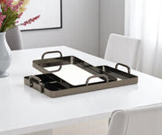 Set of Two Pewter Aluminum And Mirrored Glass Handmade Serving Trays-0
