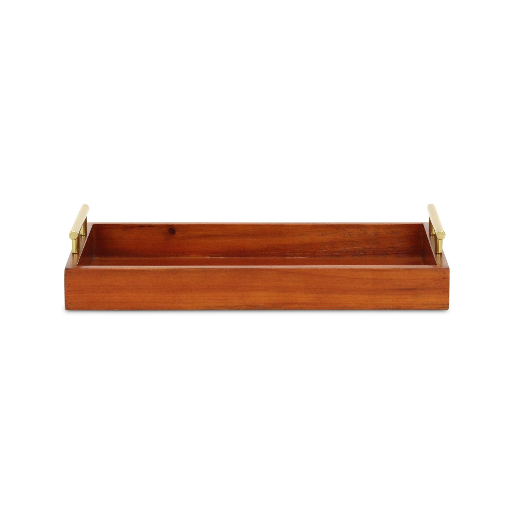 16" Brown And Gold Solid Wood Handmade Serving Tray With Handles-3