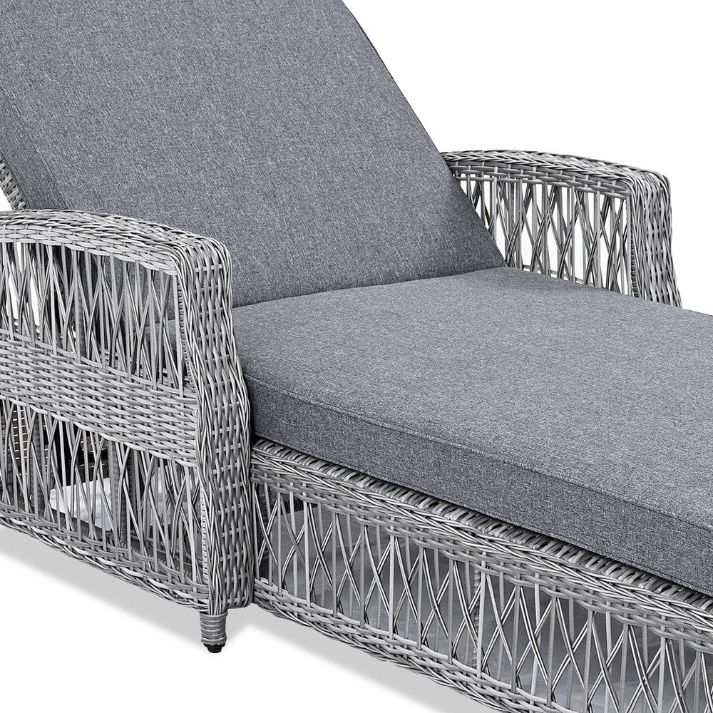 78" Gray Metal Outdoor Chaise Lounge with Gray Cushion-Outdoor Chairs-DECOROLALA