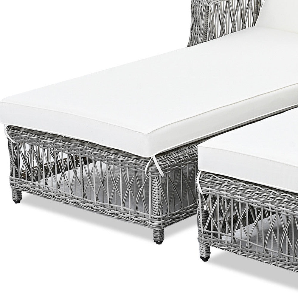 78" Beige Metal Outdoor Chaise Lounge with Beige Cushion-Outdoor Chairs-DECOROLALA