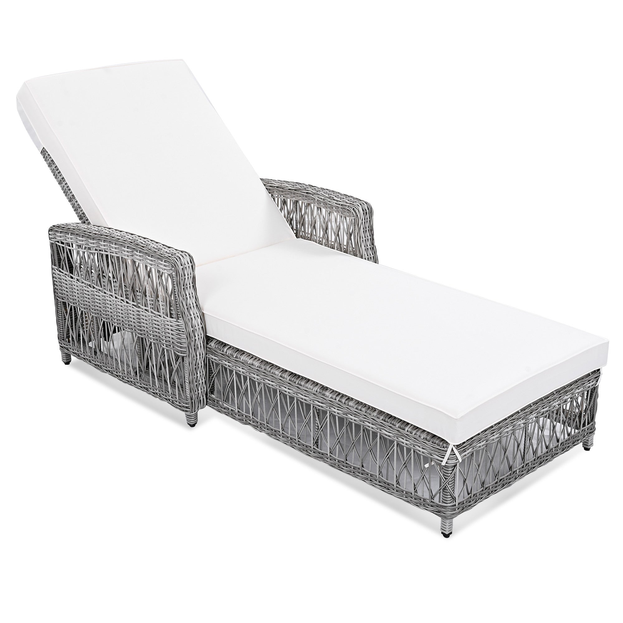 78" Beige Metal Outdoor Chaise Lounge with Beige Cushion-Outdoor Chairs-DECOROLALA