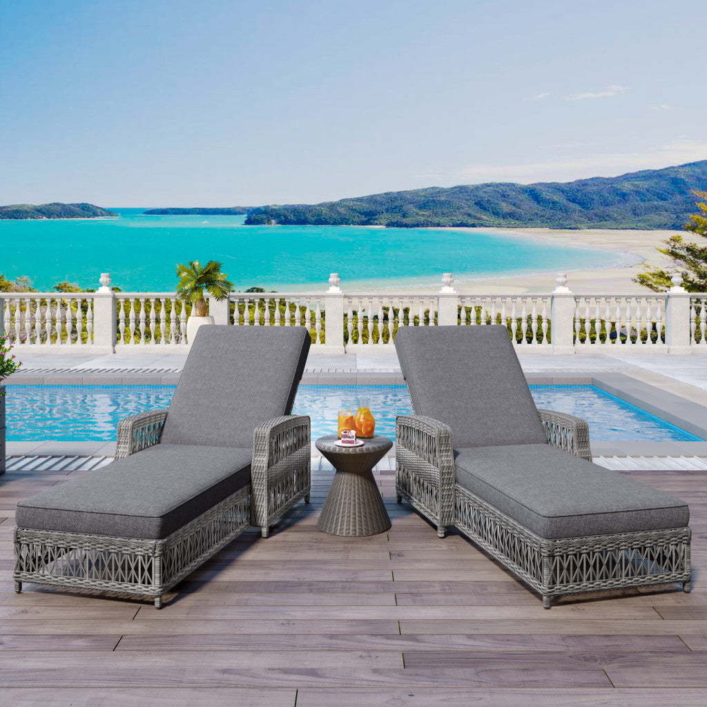 78" Gray Metal Outdoor Chaise Lounge with Gray Cushion-Outdoor Chairs-DECOROLALA