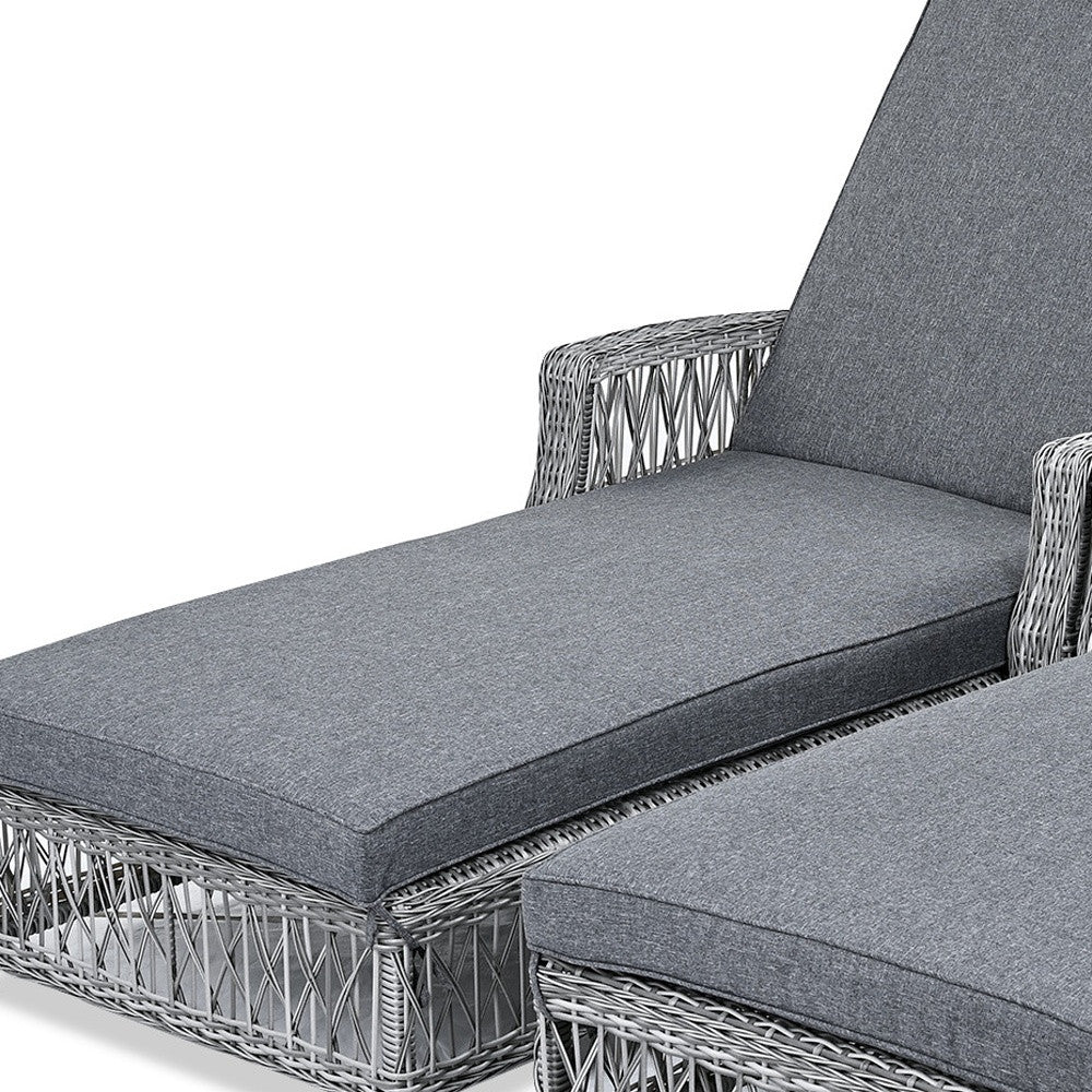 78" Gray Metal Outdoor Chaise Lounge with Gray Cushion-Outdoor Chairs-DECOROLALA