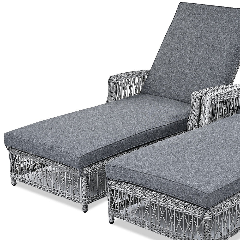 78" Gray Metal Outdoor Chaise Lounge with Gray Cushion-Outdoor Chairs-DECOROLALA