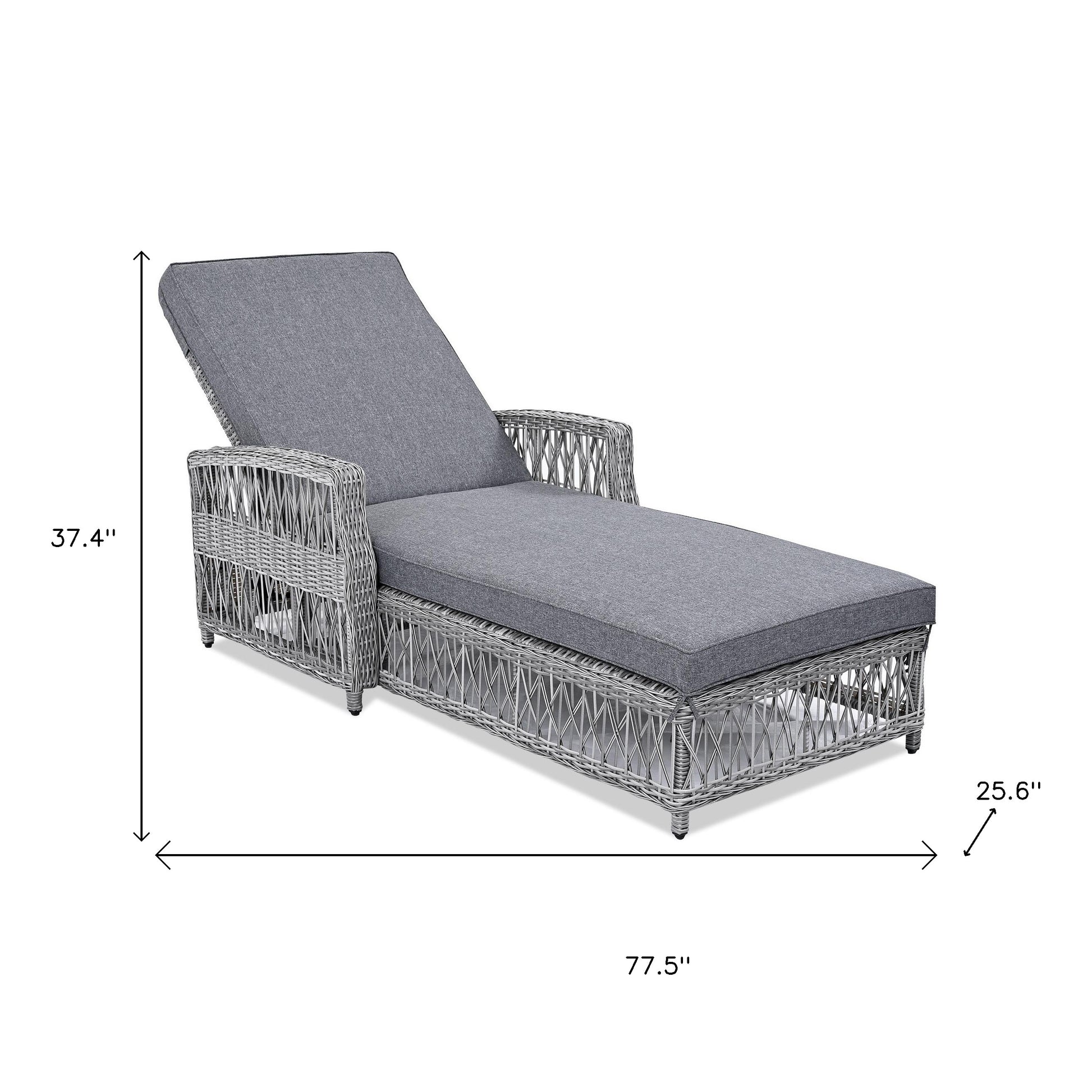 78" Gray Metal Outdoor Chaise Lounge with Gray Cushion-Outdoor Chairs-DECOROLALA