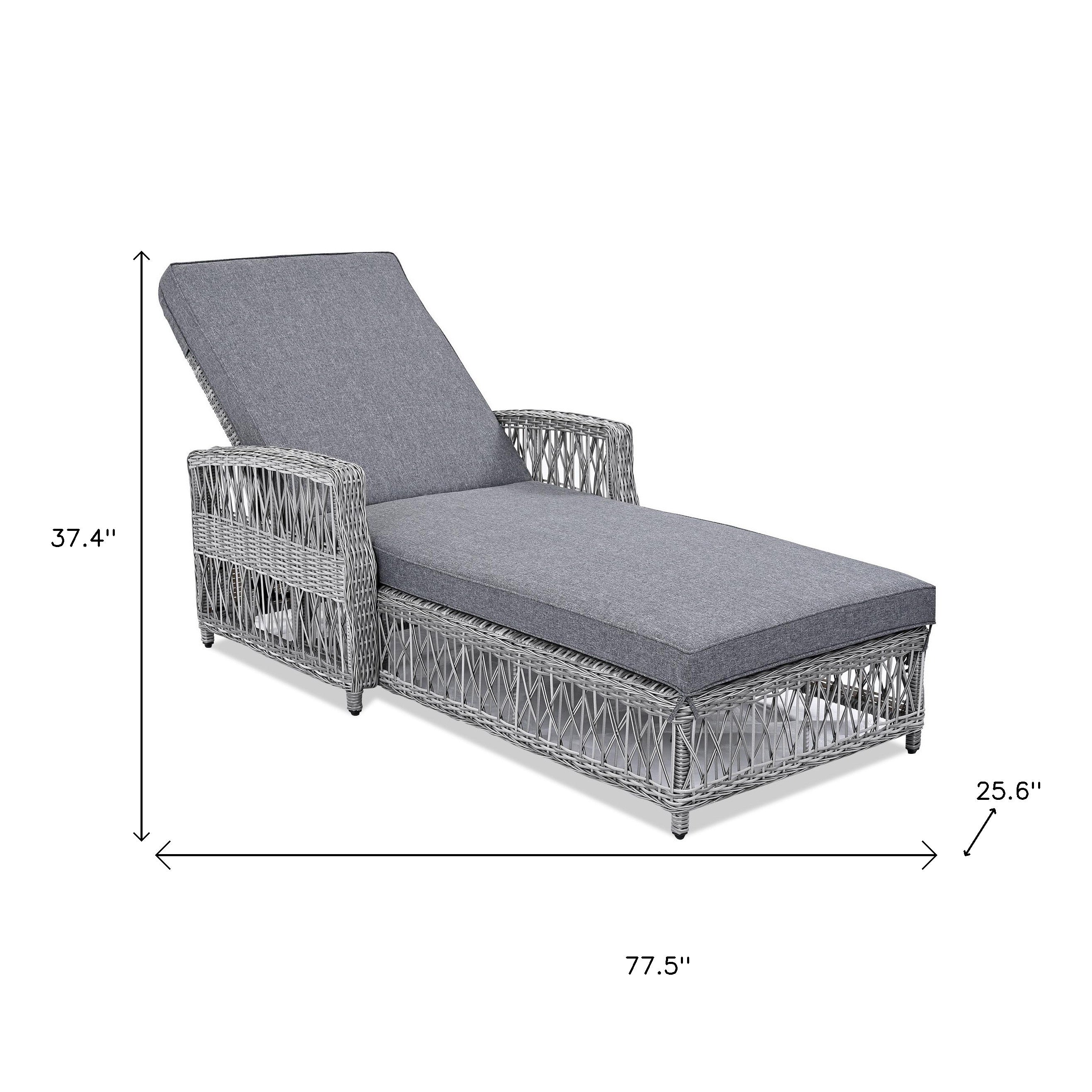 78" Gray Metal Outdoor Chaise Lounge with Gray Cushion-Outdoor Chairs-DECOROLALA