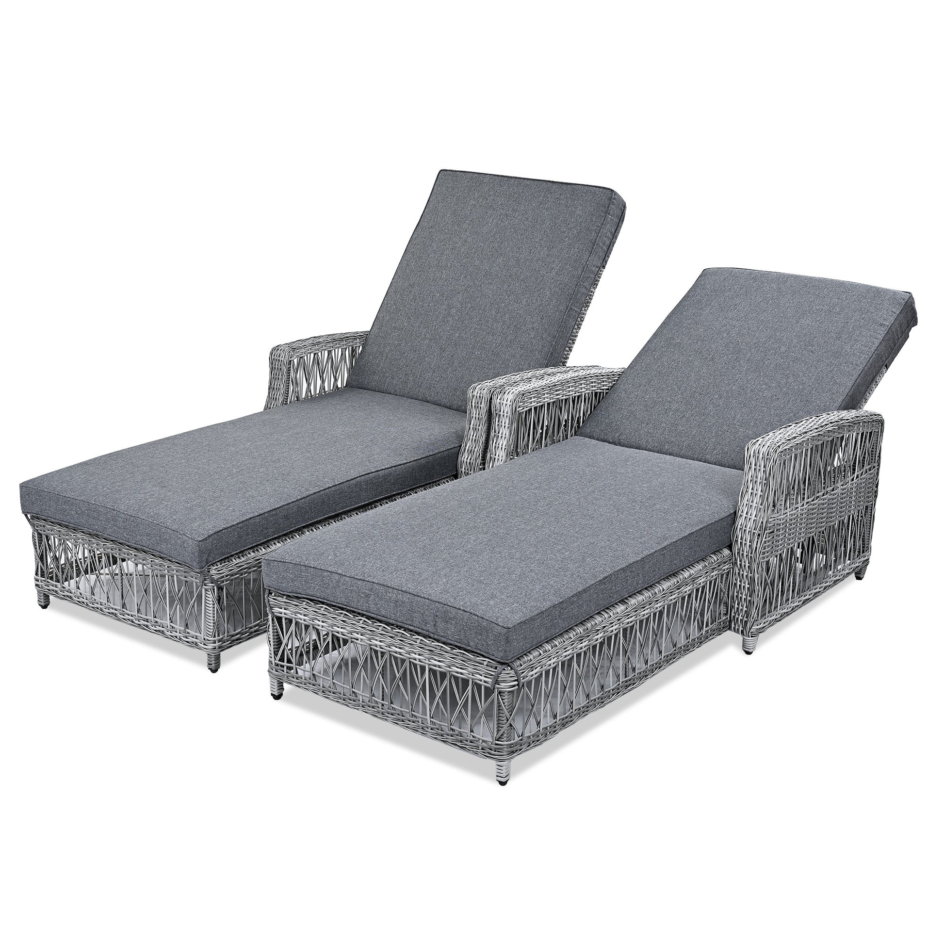 78" Gray Metal Outdoor Chaise Lounge with Gray Cushion-Outdoor Chairs-DECOROLALA