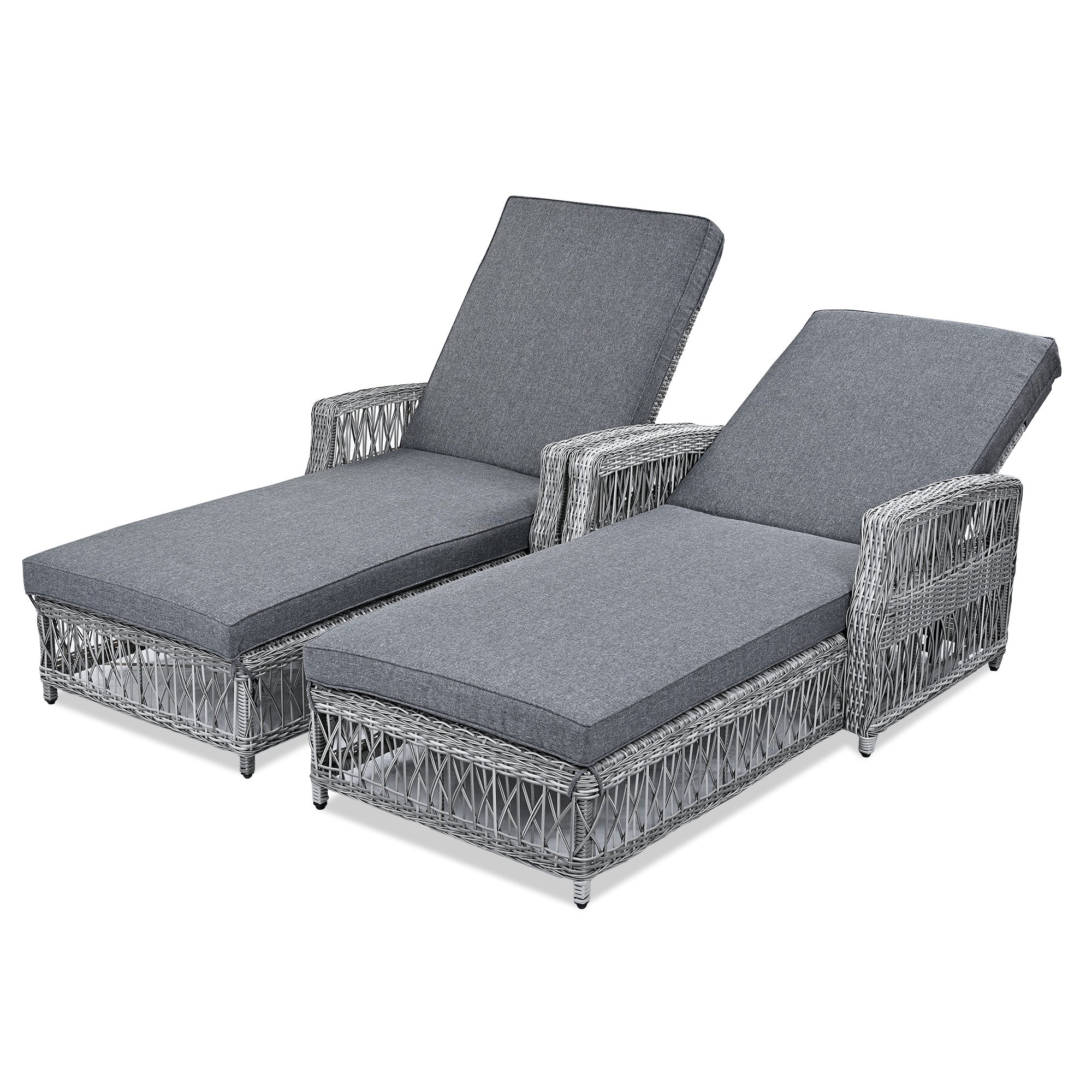 78" Gray Metal Outdoor Chaise Lounge with Gray Cushion-Outdoor Chairs-DECOROLALA