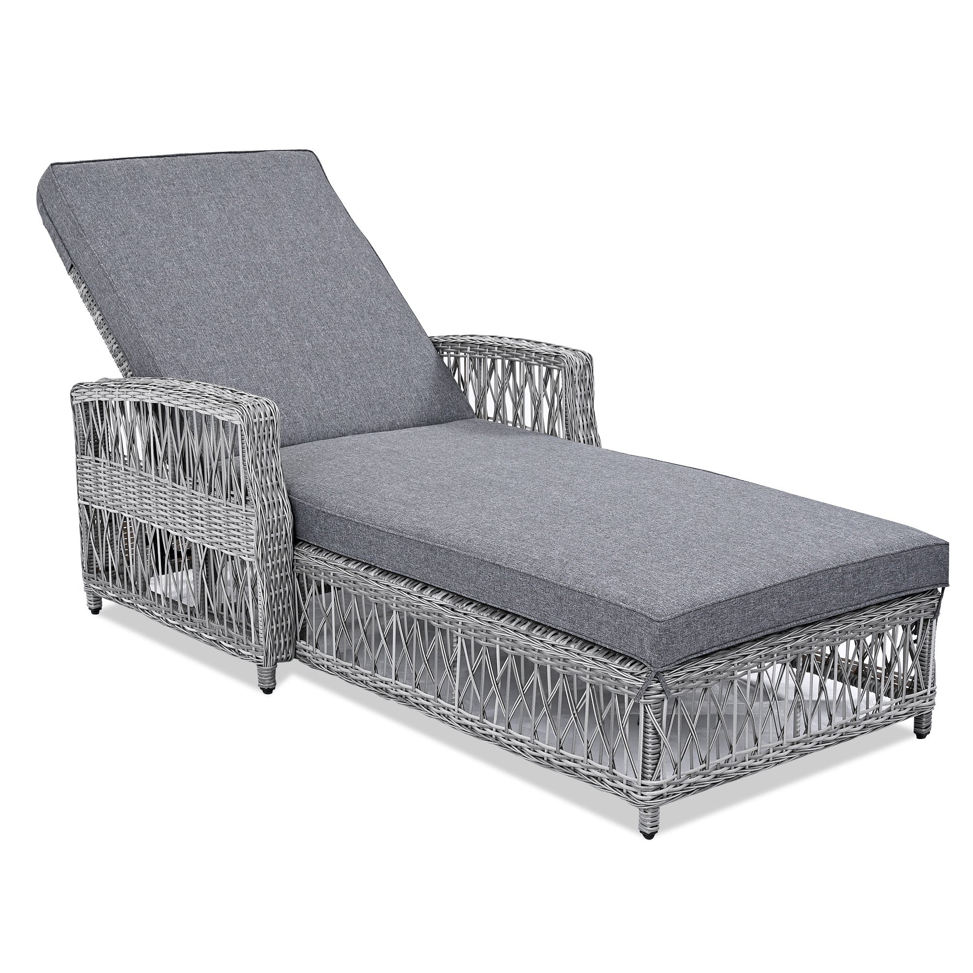 78" Gray Metal Outdoor Chaise Lounge with Gray Cushion-Outdoor Chairs-DECOROLALA