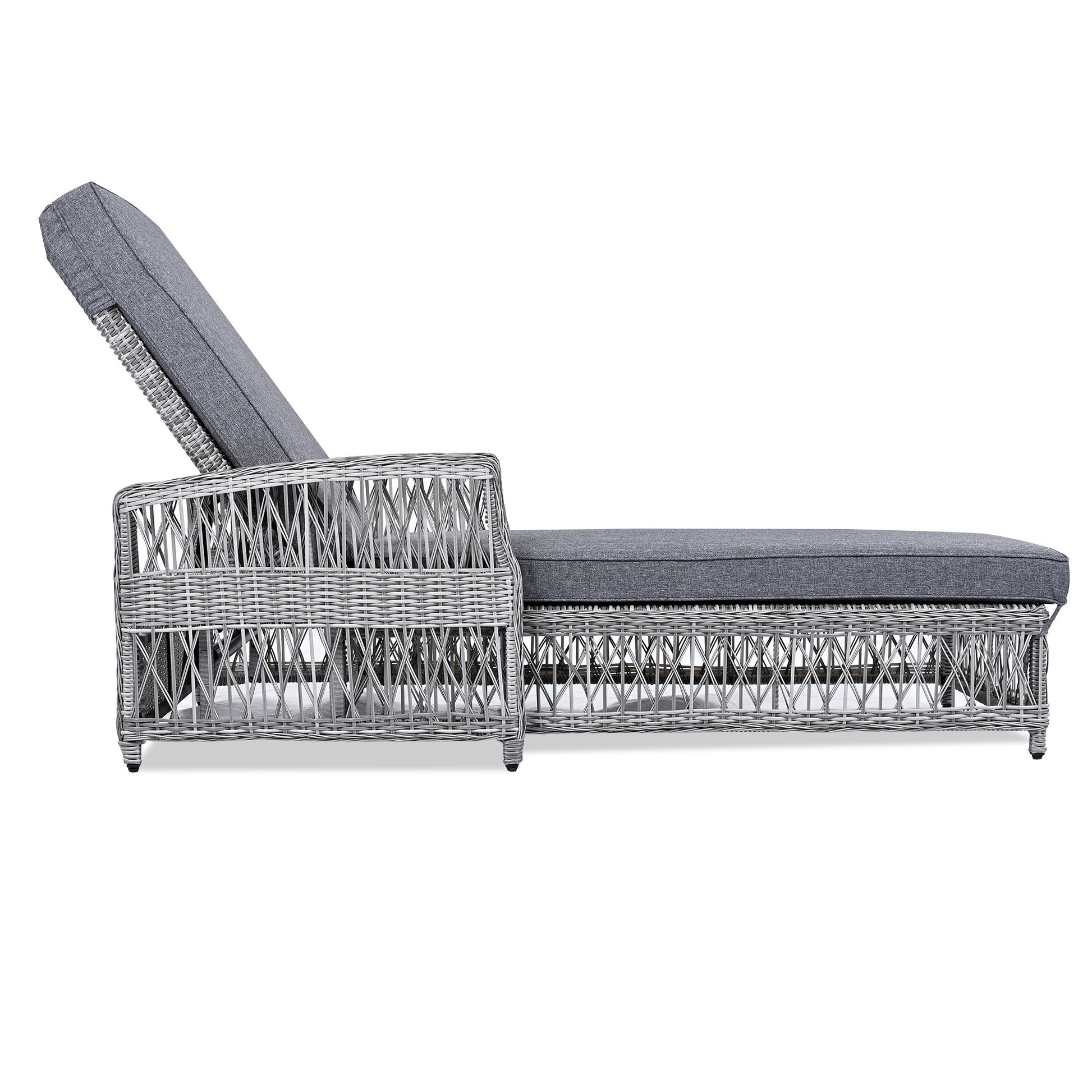 78" Gray Metal Outdoor Chaise Lounge with Gray Cushion-Outdoor Chairs-DECOROLALA