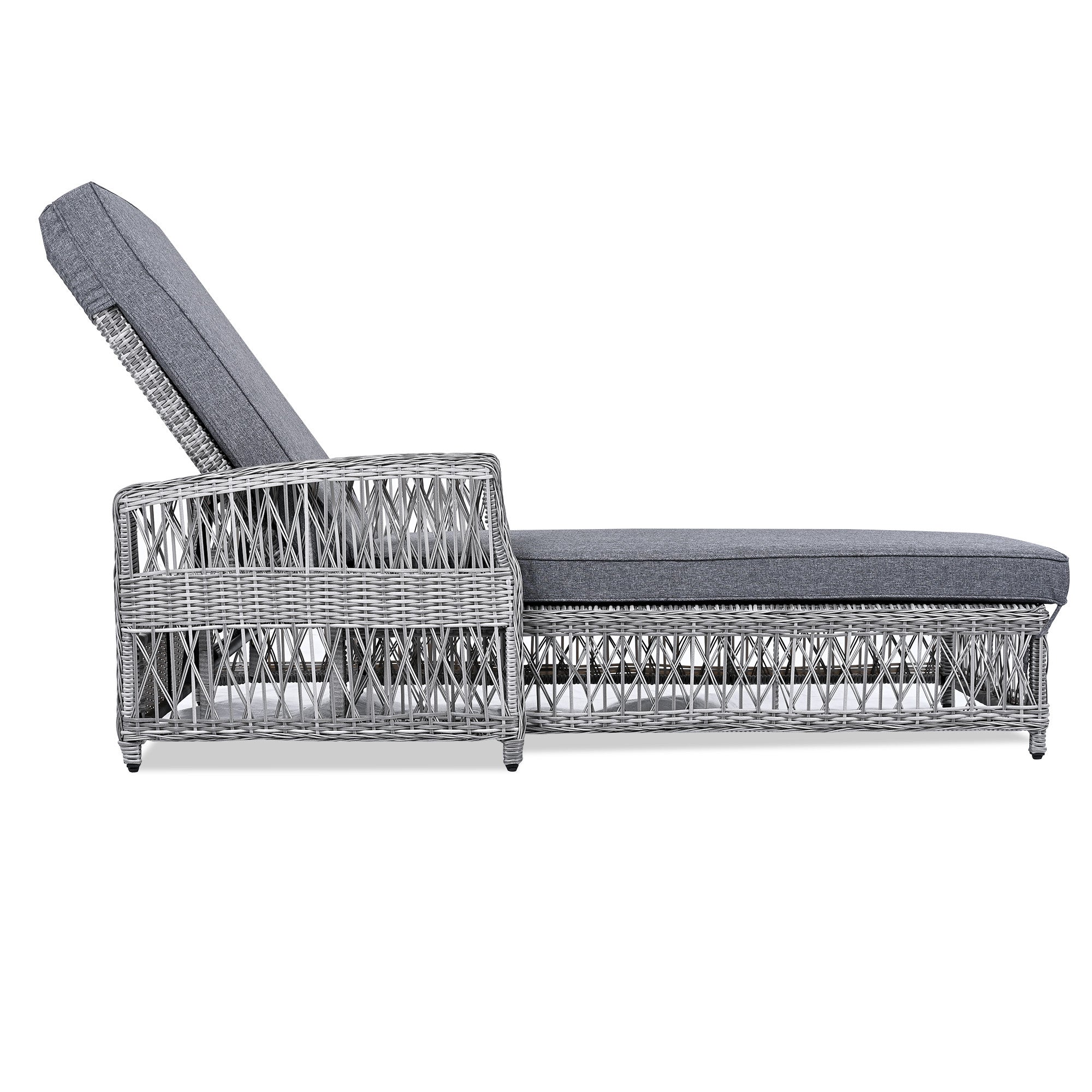 78" Gray Metal Outdoor Chaise Lounge with Gray Cushion-Outdoor Chairs-DECOROLALA
