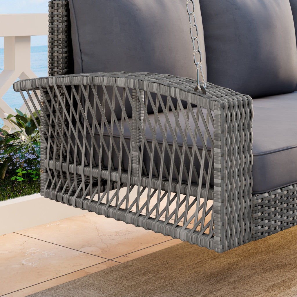 69" Gray Metal Outdoor Swing Chair with Gray Cushion-Outdoor Chairs-DECOROLALA