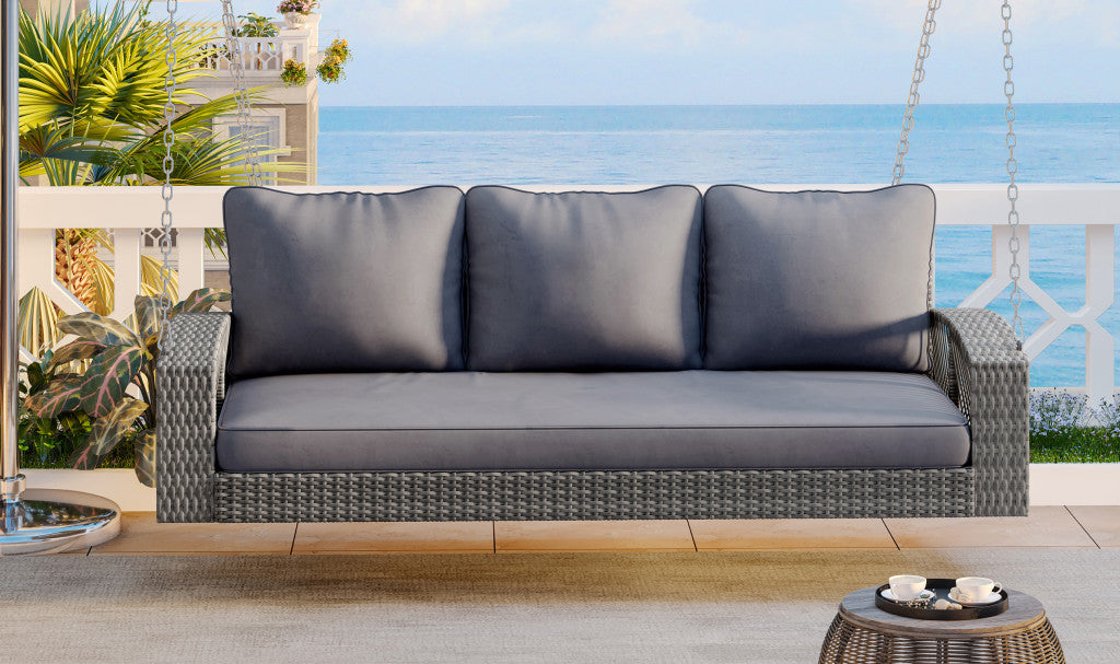 69" Gray Metal Outdoor Swing Chair with Gray Cushion-Outdoor Chairs-DECOROLALA