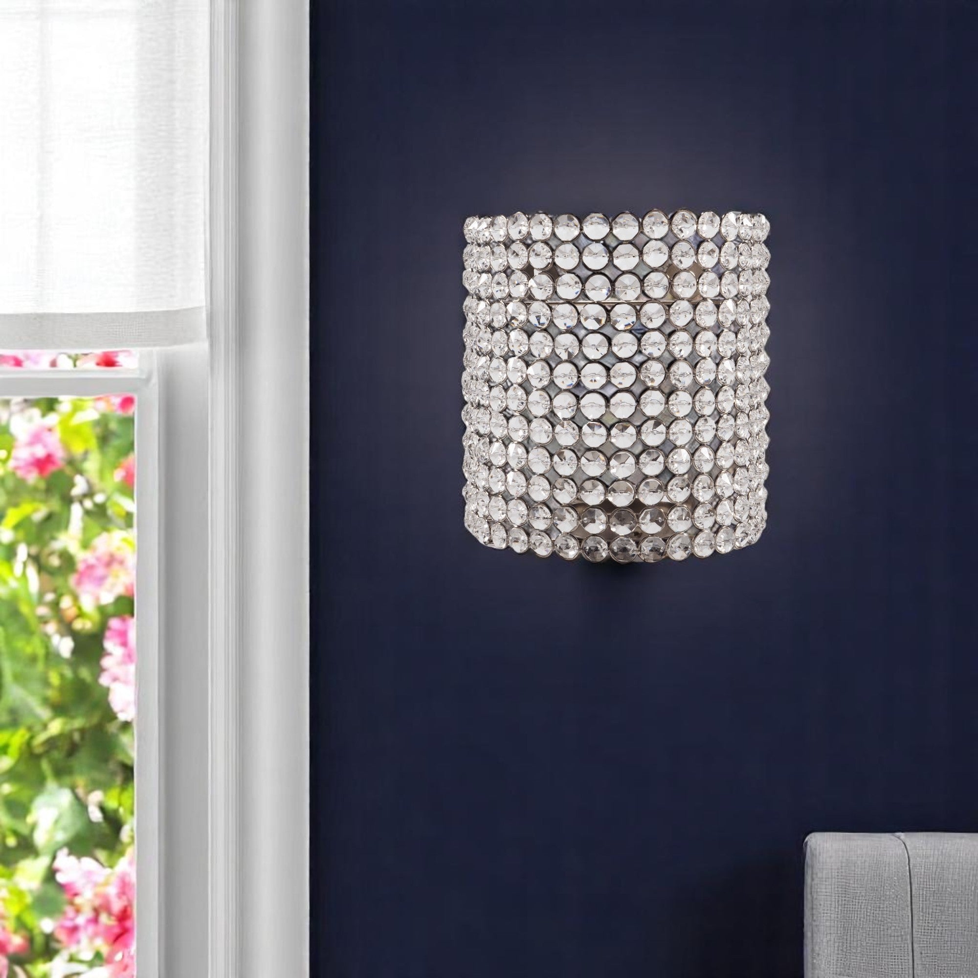 8" Clear And Silver Bejeweled Crystal Wall Sconce Candle Holder-Candle Holders-DECOROLALA