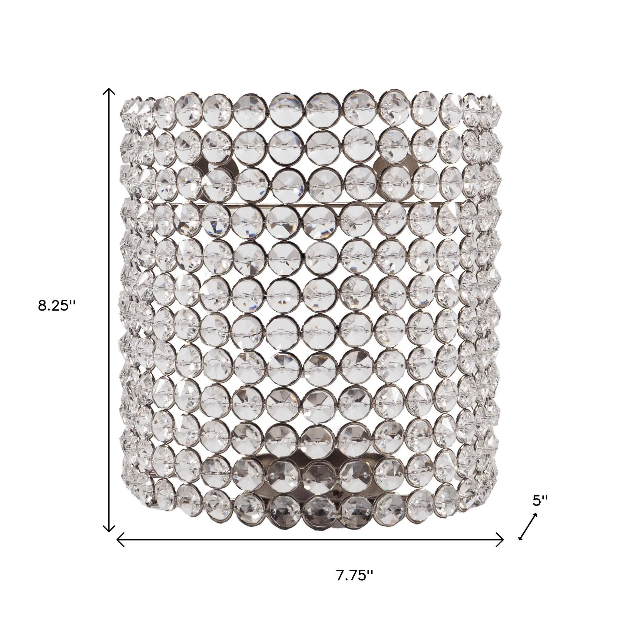 8" Clear And Silver Bejeweled Crystal Wall Sconce Candle Holder-Candle Holders-DECOROLALA