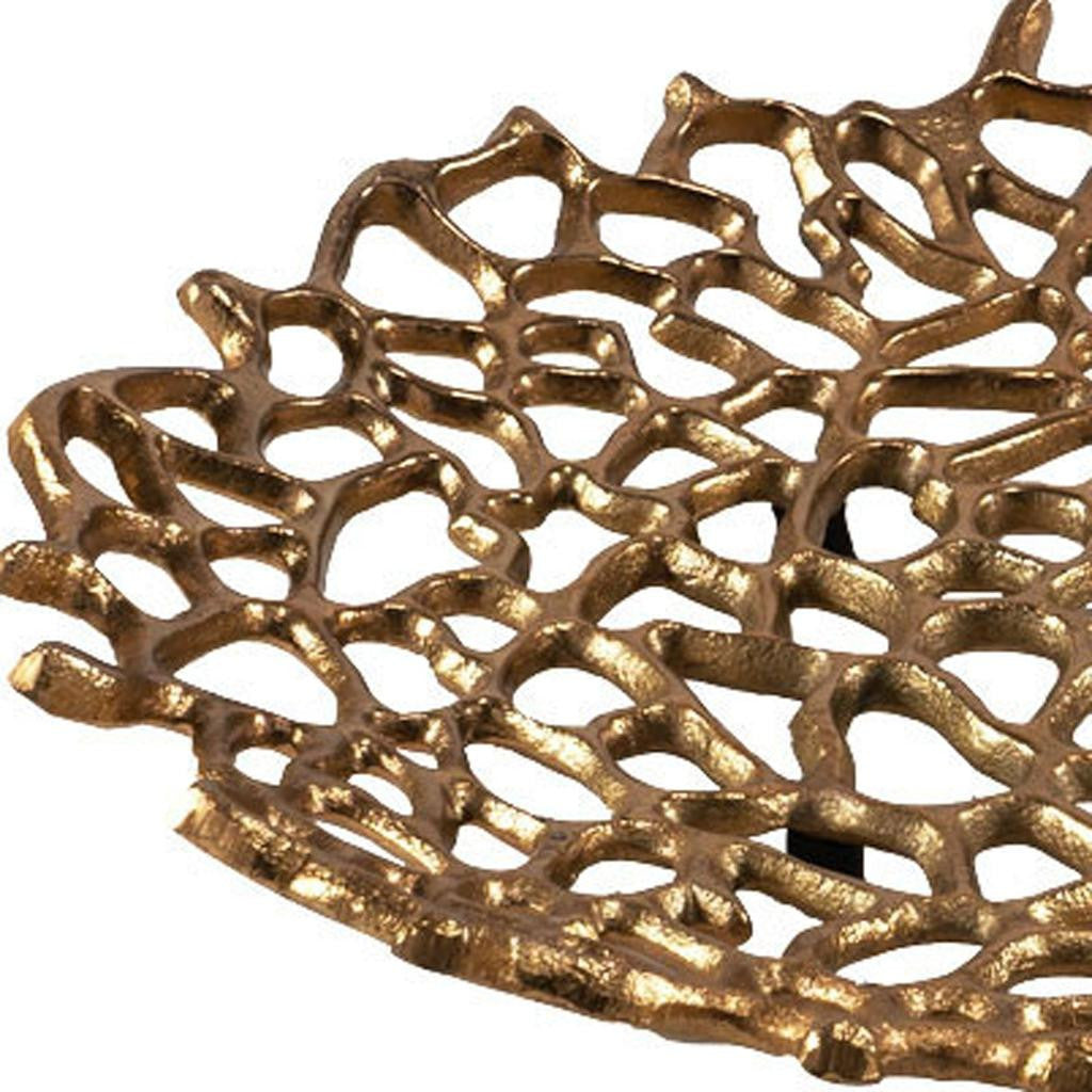 15" Gold Aluminum Coral Decorative Low Bowl-Sculptures-DECOROLALA