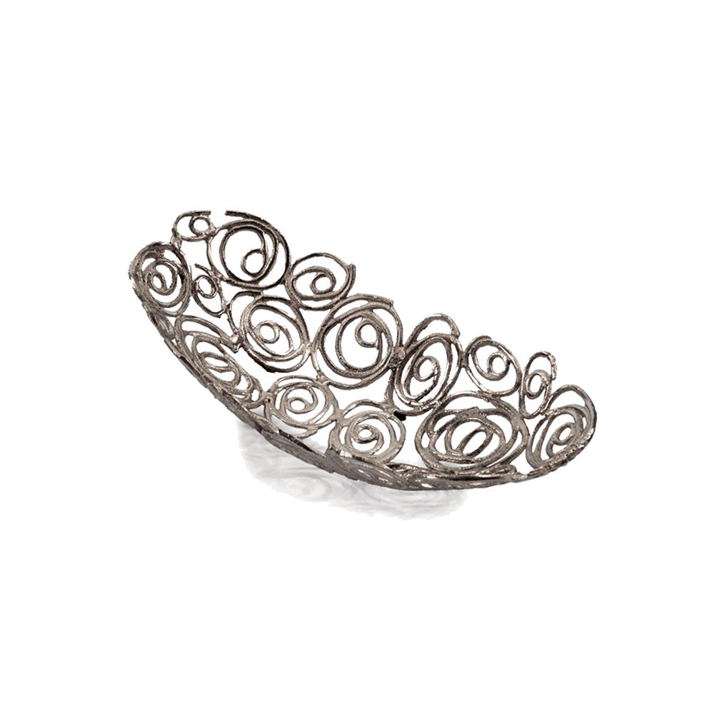 16" Silver Aluminum Abstract Circles Oval Decorative Bowl-Sculptures-DECOROLALA