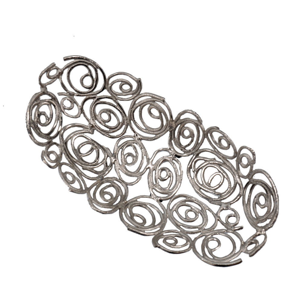 16" Silver Aluminum Abstract Circles Oval Decorative Bowl-Sculptures-DECOROLALA