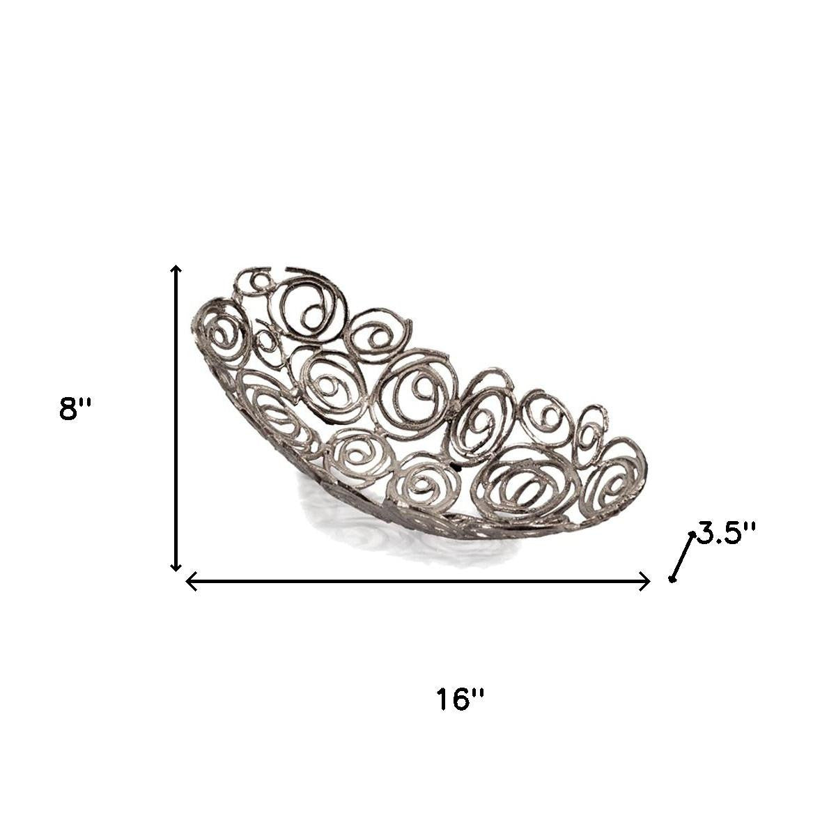16" Silver Aluminum Abstract Circles Oval Decorative Bowl-Sculptures-DECOROLALA