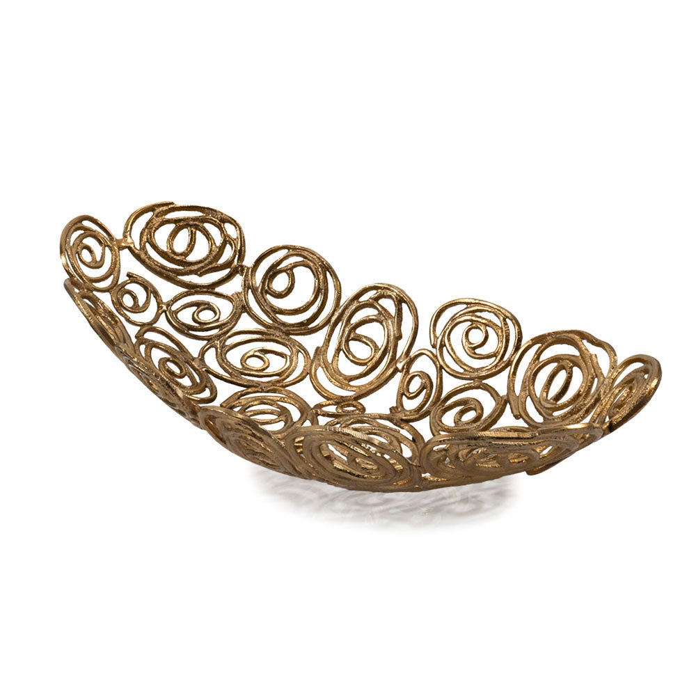20" Gold Aluminum Abstract Circles Oval Decorative Bowl-Sculptures-DECOROLALA