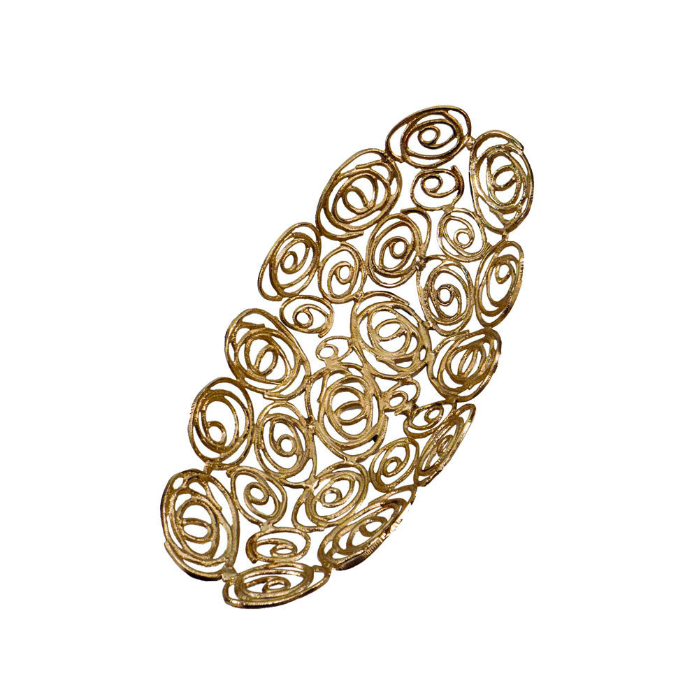 20" Gold Aluminum Abstract Circles Oval Decorative Bowl-Sculptures-DECOROLALA