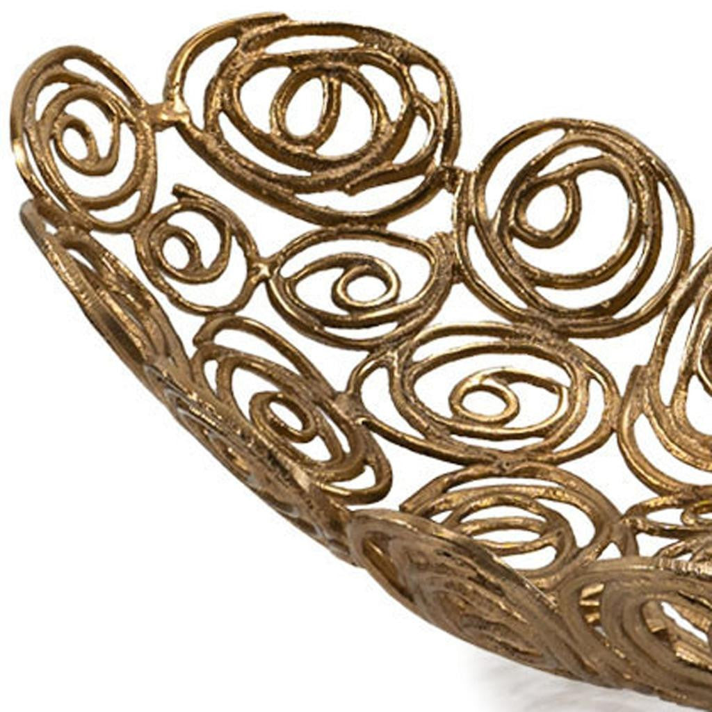 20" Gold Aluminum Abstract Circles Oval Decorative Bowl-Sculptures-DECOROLALA