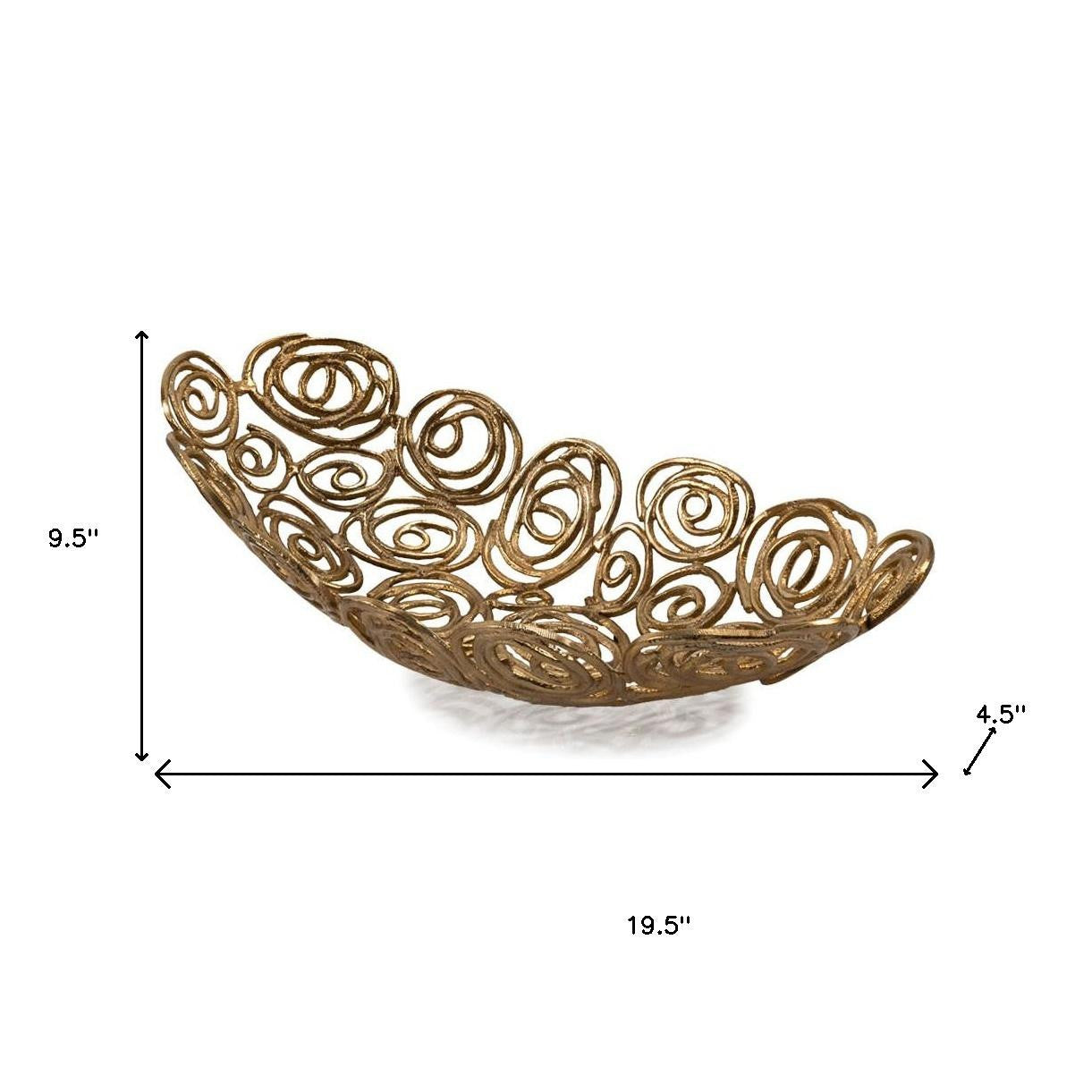 20" Gold Aluminum Abstract Circles Oval Decorative Bowl-Sculptures-DECOROLALA