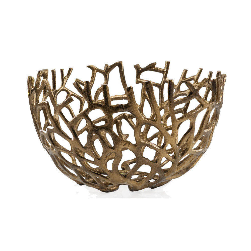 14" Gold Aluminum Coral Decorative Round Bowl-Sculptures-DECOROLALA