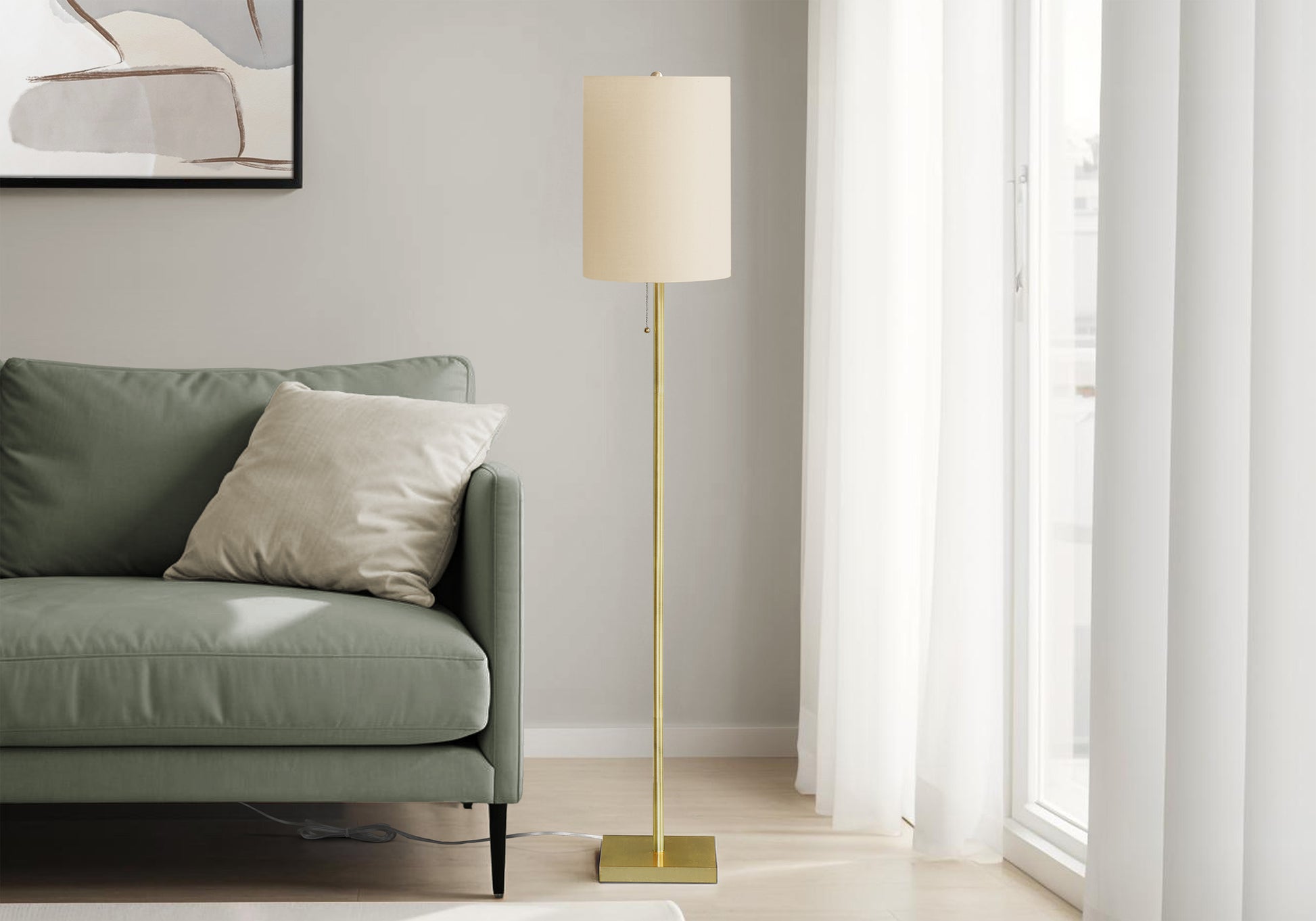 62"H Floor Lamp Black Metal Ivory Drum Shade-Lighting-DECOROLALA