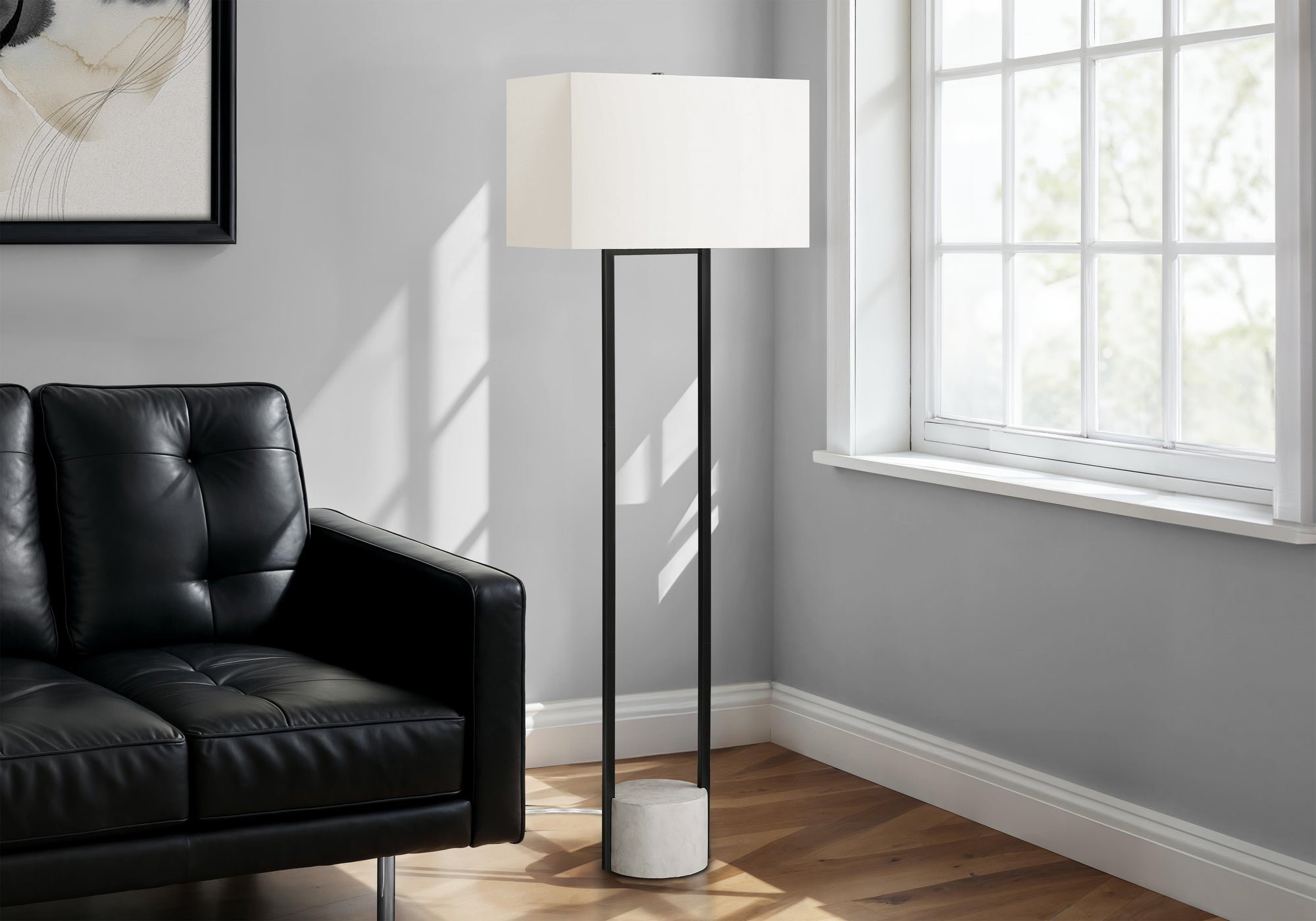 62"H Floor Lamp Black Metal Ivory Shade-Lighting-DECOROLALA