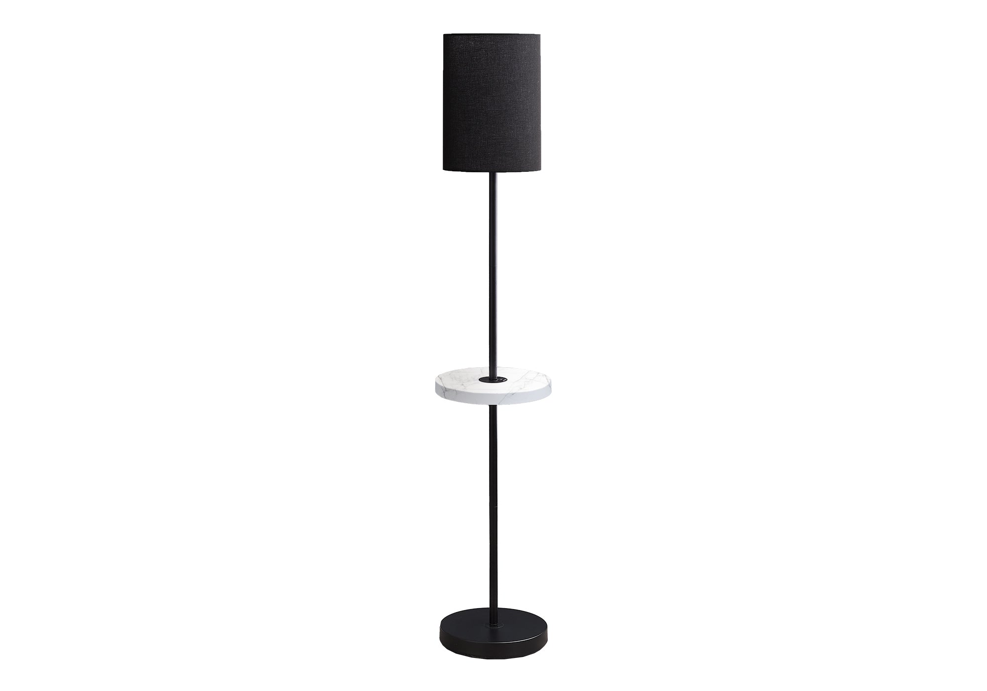 62"H Floor Lamp with USB Shelf Table, Black Metal-Lighting-DECOROLALA