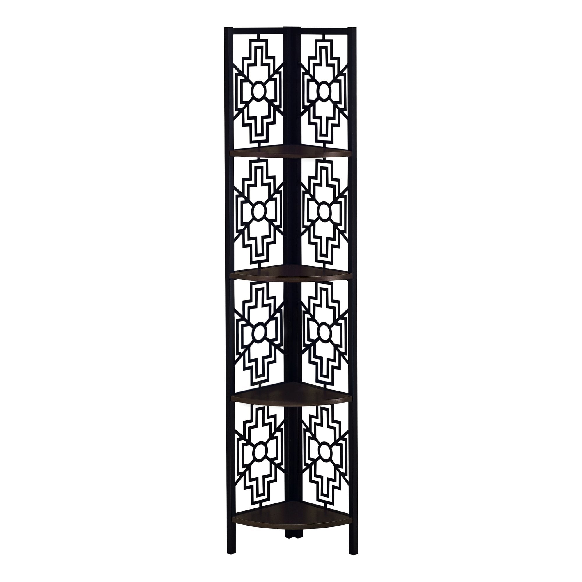 62inches Bookcase with 4 Solid Espresso Shelves and Black Metal Corner-Furniture-DECOROLALA